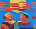 Solar Reverie – original oil painting by Annemarie Ambrosoli featuring stylized geometric figures immersed in a dreamlike composition inspired by light and imagination.